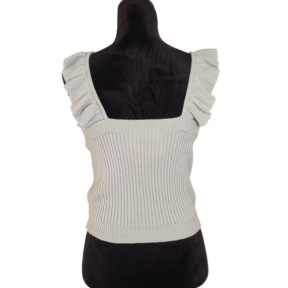 DOUBLE Zero Blue Knit Tank with Ruffle, Size Large - Picture 3 of 9